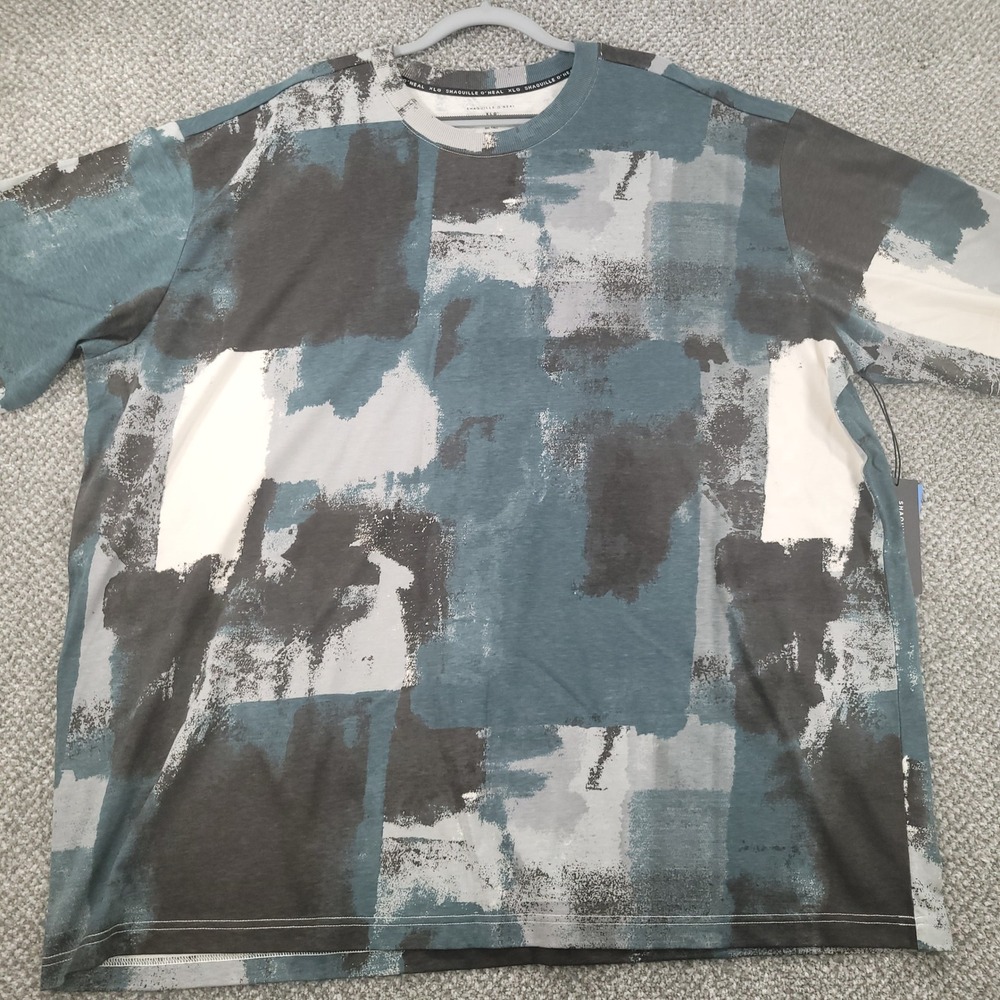 Shaquille O'Neal XLG Mens 3XL Tall Oversized Active Tee Teal Print Cotton NWT
